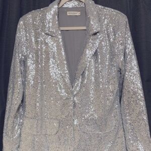 Silver Sequinned relaxed blazer - Medium